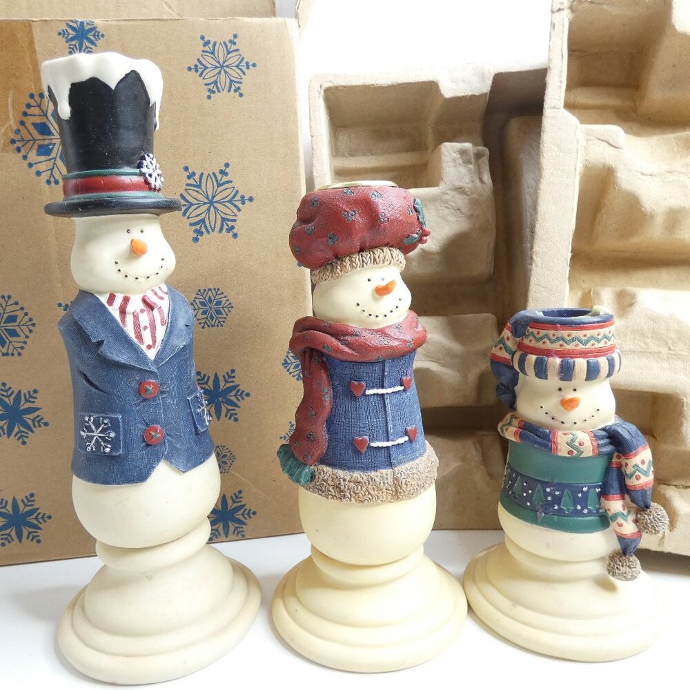 Snow Family Candle Holders Snowmen Set of 3 Christmas Winter Holidays Decor